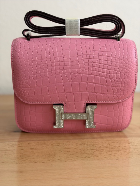 H Handbags - Pink embossed alligator leather H Constance 18 handbag bling PHW 5P bubblegum
